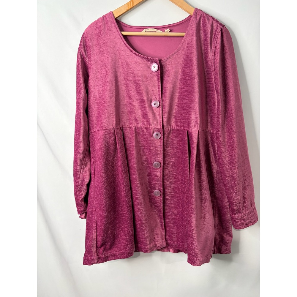 Soft Surroundings Button Up Velvet Tunic Top Sz L Pink Boho Artsy Twee Indie
